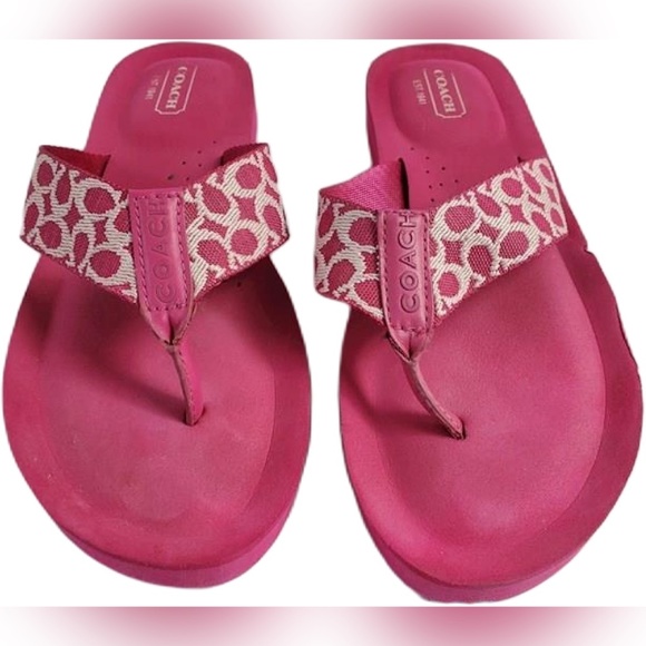 Coach Jessalyn Thong Flip Flop Sandals Women's 6.5B Fuchsia Hot Pink Monogram - Picture 1 of 10